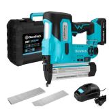 DURATECH 20V Cordless Brad Nailer, 18 Gauge, 2-in-1 Nail/Staple Gun for Upholstery, Carpentry, Including 2.0Ah Rechargeable Battery, 1H Quick Charger, 1000 Staples, 1000 Nails and Carrying Case - Reta