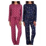 2 Pack: Long Sleeve Pajamas For Women Sets Womens Pajama Sets Two Piece Pj Summer Pijamas De Mujer Cotton Pjs Pants Loungewear Sleepwear Matching Ladies Bottoms Comfy Soft Pyjamas Teen Lightweight