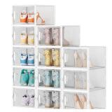 Shoe Storage, 12 Pack X-Large Shoe Organizer for Closet, Shoe Boxes Clear Plastic Stackable Shoe Storage Boxes for Size 13