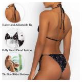 Bikinis Swimsuit Set for Women Swimwear Triangle Bathing Suit Tie String Thong Black