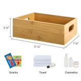 StorageWorks Bamboo Organizers for Shelf, Handcrafted Bamboo Storage Containers for Snacks, Spices, or Drinks, Wooden Crates with Built-in Handles, 2 Pack