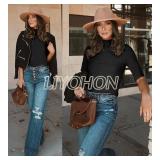 LIYOHON Womens Tops Dressy Casual Fall Cute Tops Mock Turtleneck Business T Shirts Outfits Black Medium