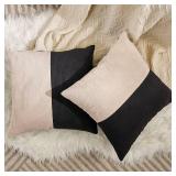 Avigers Pack of 2 Black Beige Pathwork Corduroy Cushion Cases Luxury Modern Square 18 x 18 Inch Throw Pillow Covers Decorative Pillow for Couch Living Room Bedroom Car 45 x 45cm