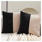 Avigers Pack of 2 Black Beige Pathwork Corduroy Cushion Cases Luxury Modern Square 18 x 18 Inch Throw Pillow Covers Decorative Pillow for Couch Living Room Bedroom Car 45 x 45cm