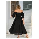 R.Vivimos Women Summer Half Sleeve Cotton Ruffled Vintage Elegant Backless A Line Flowy Long Dresses (Large, Black#2)