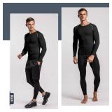 Tesuwel Mens Thermal Underwear set for Skiing Full Length Mens compression pants and shirt Long Sleeve Mens Base Layer for Hiking Workout Basketball Running,Quick Dry,Wicking,BreathableBlack XL