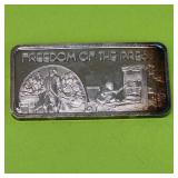 1 Troy Ounce Silver Bar .999 - Freedom of the Press - With Toning