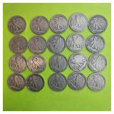 Lot (20) American Walking Liberty Silver Half Dollars - Various Dates/Mint Locations