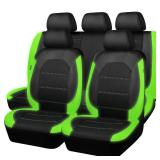 CAR PASS Luminous Green Leather seat Covers Universal Sport car seat Cover, 5mm Composite Sponge Inside, Airbag Compatible fits Most Cars, SUVs,Trucks,Vans (Full Set,Black with Green)