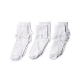 Jefferies Socks Big Girls Eyelet Lace/Turn Cuff/Fancy Lace Girls Socks 3 Pack, White, Medium