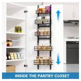 Purdaz Adjustable 5-Tier Over the Door Pantry Organizer, Spice Rack, Narrow Hanging Shelf for Kitchen Storage and Organization