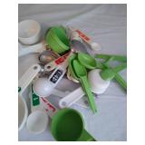 Assorted measuring cups and spoons.