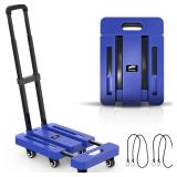 Ronlap Folding Hand Truck, Foldable Dolly Cart for Moving, 500lbs Heavy Duty Luggage Cart, Portable Platform Cart Collapsible Dolly with 6 Wheels & 2 Ropes for Travel House Office Moving, Blue