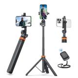 Newest iPhone Tripod Stand, EUCOS 62" Phone Tripod&Selfie Stick with Remote Shutter for Video Recording, Solidest Cell Phone Tripod Stand for iPhone Compatible iPhone 13Pro Max/12Pro/Samsung/DJI/GoPro