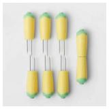 4pk Corn Holders Yellow/Green - Sun Squad: Stainless Steel Skewers, Hand Wash, Service for Four