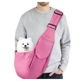 CUBY Dog and Cat Sling Carrier, Hands Free Reversible Pet Papoose Bag, Soft Pouch Adjustable, Suitable for Puppy Cats for Outdoor Travel (Pink Classic, S-Adjustable Strap)