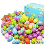 JOYIN 72 Pcs Plastic Printed Bright Easter Eggs 2.3" Tall for Easter Hunt, Basket Stuffers Fillers, Classroom Prize Supplies, Filling Treats and Party Favor