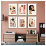 ArtbyHannah 11x14 Gold Picture Frames Set with Minimalist Modern Woman Wall Art Decor- Made to Display Photo 8x10 with Mat, Set of 6