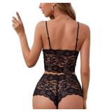 Lilosy Sexy Women Floral Lace Pajamas Lingerie Set High Waist Sheer Sleepwear See Through Nightwear Cami Shorts Bra and Panty 2 Piece Black Large