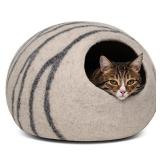 MEOWFIA Cat Bed Cave Premium Felt - Handmade 100% Merino Wool Bed for Cats and Kittens (Light Shades) (Large, Light Grey)