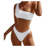 YIMISAN Womens Bikini Sets One Shoulder Top with Low Waisted Tankini Two Piece Bathing Suit White Large