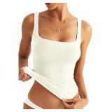 Eachyes Womens Square Neck Double Lined Tank Tops Low Back Fitted Sleeveless Tops White Small