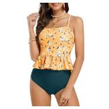 FERBIA Women High Waisted Tankini Swimsuit Two Piece Falbala Tankini Halter Ruffle Peplum Bikini Swimwear Bathing Suit XS