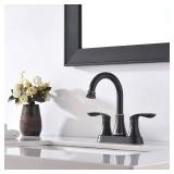 Friho Centerset Lead-Free Modern Commercial 2-Handle Oil Rubbed Bronze Bathroom Faucet, 4 inch RV Bathroom Sink Faucet 3 Hole Bath Vanity Faucets with Drain Stopper and Water Hoses