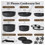 SODAY 15Pcs Pots and Pans Set Non Stick, Cookware Sets with Detachable Handle, Nonstick RV Kitchen Cooking Set Removable Handles, Oven Safe, Induction Fast, Stackable Non-stick Set, Black - Retail: $8