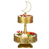 Honeydak Ramadan Cupcake Stand Gold Eid Mubarak Dessert Tower Iron 2 Tiered Tray Stand Cupcake Holder Serving Cupcake Tower Table Display Candy Stand for Eid Mubarak Party Decorations (Retro)