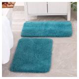 MIULEE Set of 2 Non Slip Shaggy Bathroom Rugs Extra Thick Soft Bath Mats Plush Microfiber Absorbent Water for Tub Shower Machine Washable (Teal, 16x24 inches)