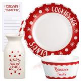 Nitial 4 Pcs Christmas Cookies for Santa Gift Set Santa Cookie Plate Santa Milk Jar Reindeer Treat Bowl Dear Santa Notepad Sticky Note Christmas Dinnerware Set for Xmas Party (Santa)