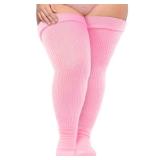 Neoviancia Plus Size Thigh High Socks for Thick Thighs Women- Widened Extra Long Thick Knit (Baby Pink)