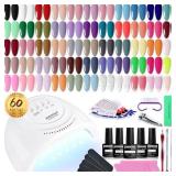 JODSONE 60 PCS Gel Nail Polish Kit with U V Light Base and Matte Glossy Top Coat Nail Gel Polish Soak off Manicure Accessory Tools Suitable for All Seasons