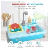 CUTE STONE Color Changing Kitchen Sink Toys, Children Electric Dishwasher Playing Toy with Running Water, Upgraded Faucet, Automatic Water Cycle System Play House Pretend Role Play Toys for Boys Girls