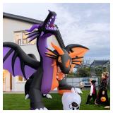 BLOWOUT FUN Halloween Decorations 11 FT Long Inflatable Halloween Giant Fire & Ice Twin-Headed Dragon Decoration, Flash LED Blow Up Lighted Decor Indoor Outdoor Holiday Art Decor Halloween inflatables