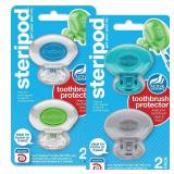 Steripod Clip-On Toothbrush Protector, Clear Blue/Clear Green/Blue/Silver, 4, Teal, Silver, Blue Clear, Green Clear, 2 Count (Pack Of 2)