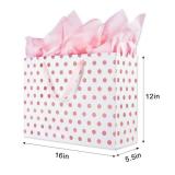 Plauthus 16" Extra Large Gift Bags for Presents with Tissue Paper for Birthday Party and Baby Shower (4 Pack, Gold, Rose Gold, Blue, Red metallic dots)