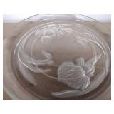 Antique Vintage Collectible glass tray flower design round