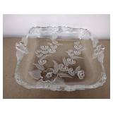 Antique Vintage Collectible glass tray flower design square