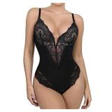 Popilush Shapewear Tummy Control Bodysuit for Women Low Back Sleeveless V Neck Body Shaper Women