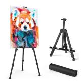 Art Painting Display Easel Stand - Portable Adjustable Aluminum Metal Tripod Artist Easel with Bag, Height from 17" to 66", Extra Sturdy for Table-Top/Floor Painting, Drawing, and Displaying, Black