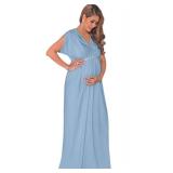 KOH KOH Plus Size Womens Long Grecian Short Sleeve Maternity Baby Shower Pregnancy Pregnant Bridesmaid Summer Stretchy Flowy Cute Dressy Gown Gowns Maxi Dress Dresses, Sky Light Blue XL 14-16