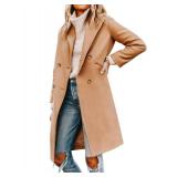 Yousify Womens Notched Lapel Collar Double Breasted Pea Coat Winter Wool Blend Over Coat Camel L