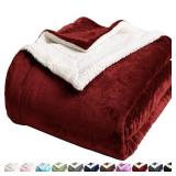 LBRO2M Sherpa Fleece Bed Blanket Queen Size Super Soft Plush Warm Cozy Microfiber Couch Throw Velvet Double Reversible Luxurious Blankets,Red