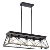 XIPUDA 5-Light Pendant Lights Fixture, Farmhouse Chandeliers for Dining Room, Rustic Island Lights for Kitchen, Rectangular Chandelier Rustic Farmhouse Light Fxiture Gold&Black - Retail: $159.29