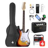 Donner DST-100S 39 Inch Full Size Electric Guitar Kit Solid Body Sunburst, Beginner Starter, with Amplifier, Bag, Capo, Strap, String, Tuner, Cable, Picks - Retail: $176.51