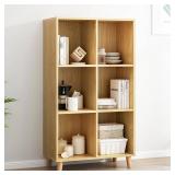 IOTXY Open Cube Low Bookcase - 3-Tier Freestanding Storage Display Cabinet Organizer with Legs for Home Office, 6-Cubes Open Shelf Short Bookshelf, Oak - Retail: $115