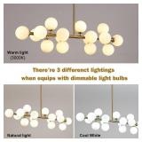 Zunkoglory Gold Modern Sputnik Chandeliers -16 Lights Mid Century Light Fixture for Living Room & Kitchen, Linear Dining Room Brass Milky Globe Chandelier, 360 Rotatable Glass Bubble Fixtures - Retail