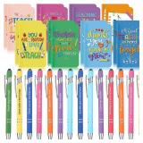 Funrous 32 Pcs Motivational Quote Pens Inspirational Notepads Mini Motivational Journal with Ballpoint Pen Small Notebooks Gift Set for Student Men Women, School Office Home Travel Gift (Teacher)